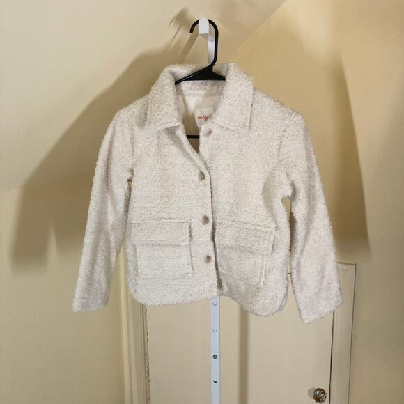 Cat & Jack NWOT Girls' Faux Shearling Cream Sparkle Jacket Size M (8) - Picture 1 of 6